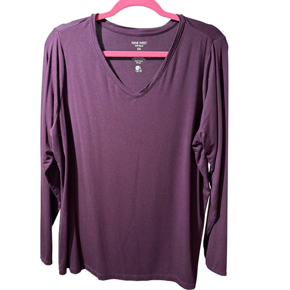 Nine West Tops - Nine West Soft Spun V Neck Long Sleeve Shirt Plum OX Top Everyday Layering Soft